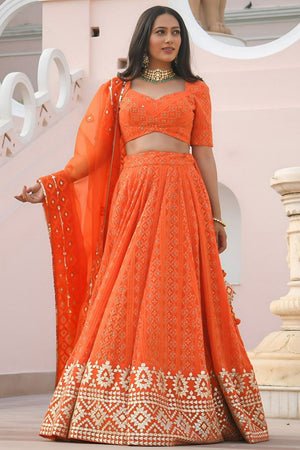 Orange Gottapatti Embroidered Georgette Lehenga (WF-7081-Orange)