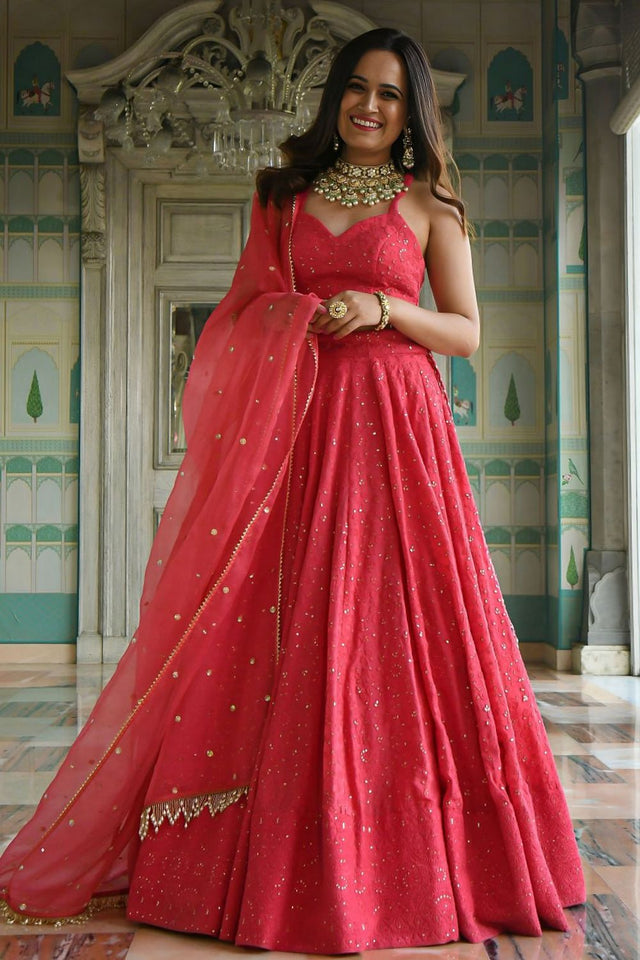 Pink Sequin Georgette Lehenga (WF-7082-Pink)