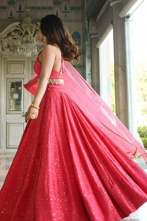 Pink Sequin Georgette Lehenga (WF-7082-Pink)