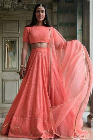 Peach Sequin Georgette Lehenga (WF-7083-Peach)