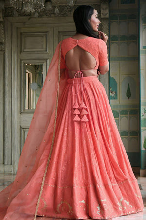 Peach Sequin Georgette Lehenga (WF-7083-Peach)