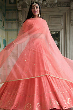 Peach Sequin Georgette Lehenga (WF-7083-Peach)