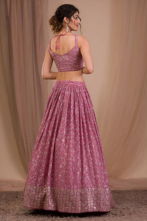 Pink Floral Embroidered Georgette Lehenga (WF-7088-Pink)