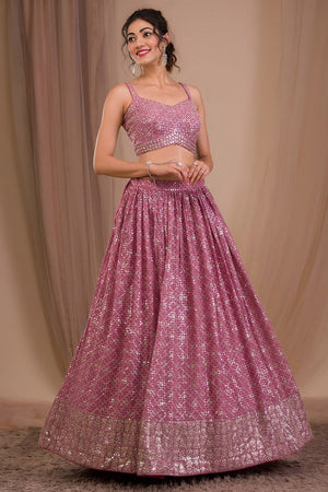 Pink Floral Embroidered Georgette Lehenga (WF-7088-Pink)