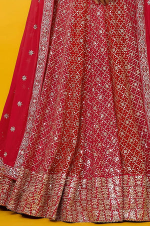 Red Floral Embroidered Georgette Lehenga (WF-7088-Red)
