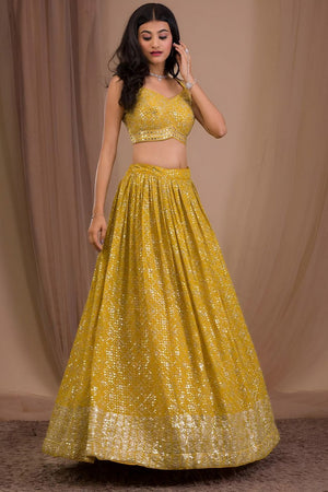 Yellow Floral Embroidered Georgette Lehenga (WF-7088-Yellow)