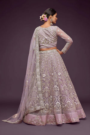 Lavender Floral Embroidered Net Lehenga (WF-7903)