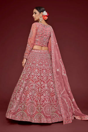 Pink Floral Embroidered Net Lehenga (WF-7905)
