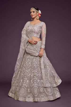Lavender Floral Embroidered Net Lehenga (WF-7907)