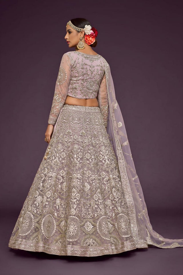 Lavender Floral Embroidered Net Lehenga (WF-7907)