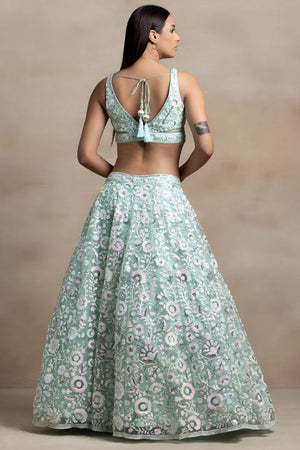 Blue Floral Embroidered Net Lehenga (WF5126-Blue)