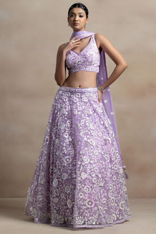 Lavender Floral Embroidered Net Lehenga (WF5126-Lavender)