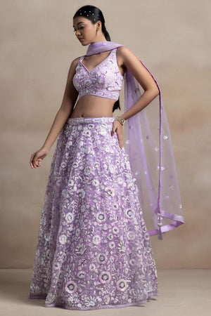 Lavender Floral Embroidered Net Lehenga (WF5126-Lavender)