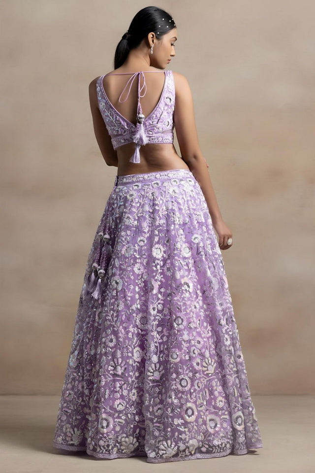 Lavender Floral Embroidered Net Lehenga (WF5126-Lavender)