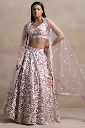 Pink Floral Embroidered Net Lehenga (WF5126-Pink)
