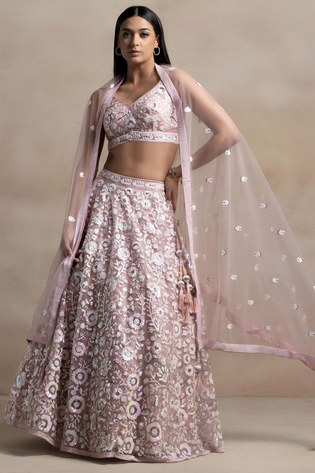 Pink Floral Embroidered Net Lehenga (WF5126-Pink)