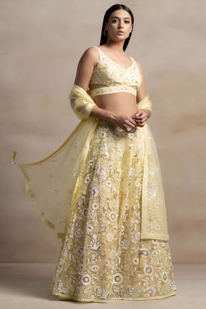 Yellow Floral Embroidered Net Lehenga (WF5126-Yellow)