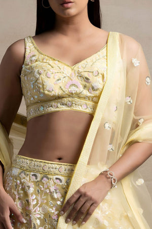Yellow Floral Embroidered Net Lehenga (WF5126-Yellow)