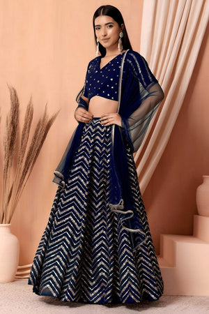 Blue Sequin Georgette Lehenga (WF7094-Blue)