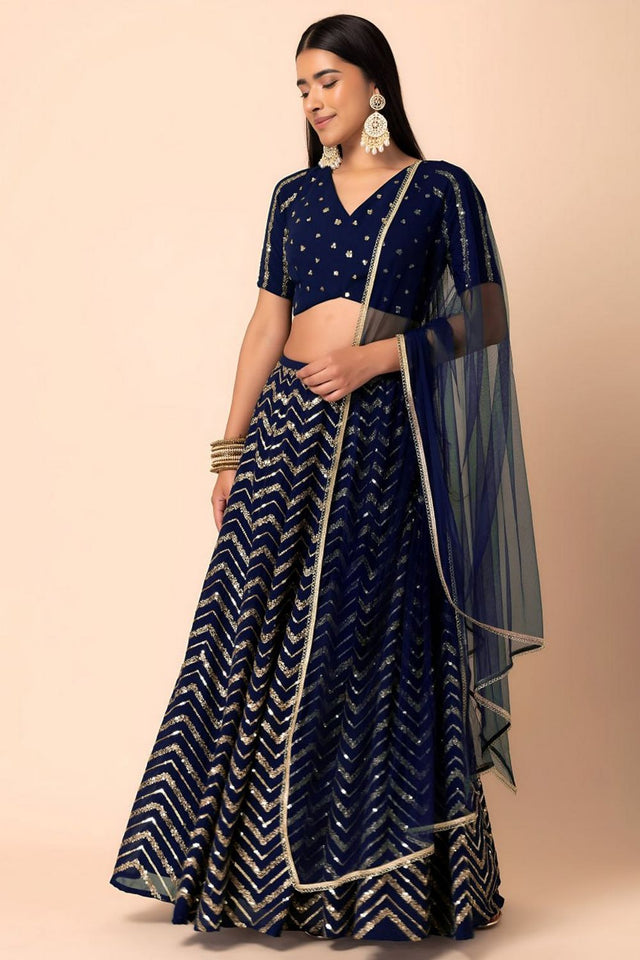 Blue Sequin Georgette Lehenga (WF7094-Blue)