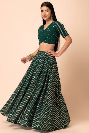 Green Sequin Georgette Lehenga (WF7094-Green)
