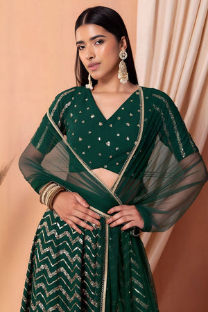 Green Sequin Georgette Lehenga (WF7094-Green)
