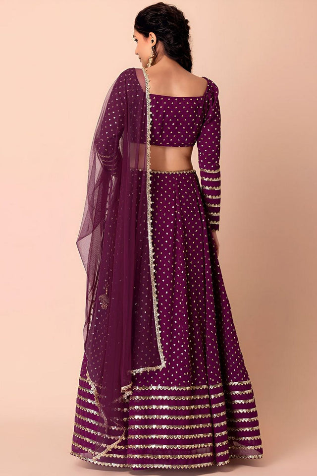 Wine Embroidered Georgette Lehenga (WFF-5074-Wine)
