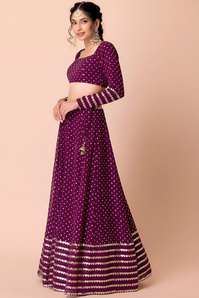 Wine Embroidered Georgette Lehenga (WFF-5074-Wine)