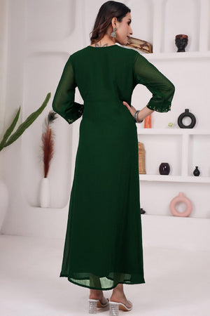 Mehendi Floral Embroidered Georgette Long Kurti (WM12-MAHENDI)