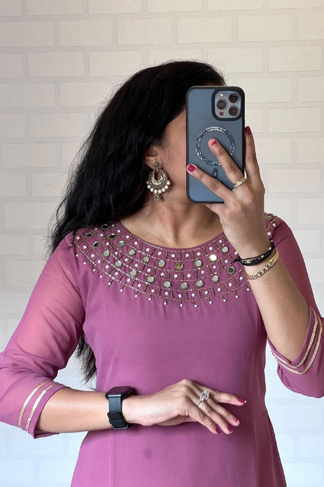 Lavender Mirror Sequin Georgette Kurti Pant Set (WM22-LAVENDER)