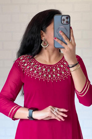 Pink Mirror Sequin Georgette Kurti Pant Set (WM22-PINK)