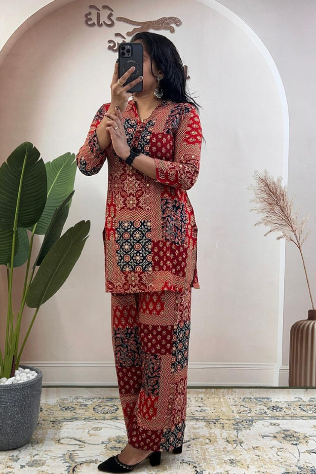 Maroon Printed Cotton Co-Ord Set (WM26-MAROON)