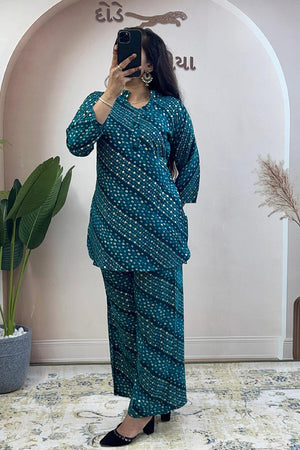 Turquoise Bandhani Printed Cotton Co-Ord Set (WM34-RAMA)