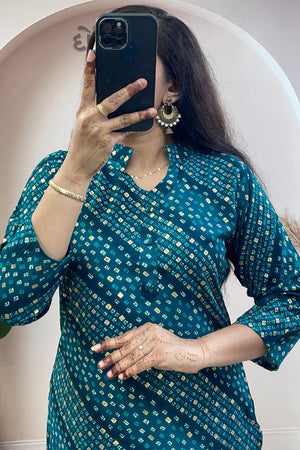 Turquoise Bandhani Printed Cotton Co-Ord Set (WM34-RAMA)