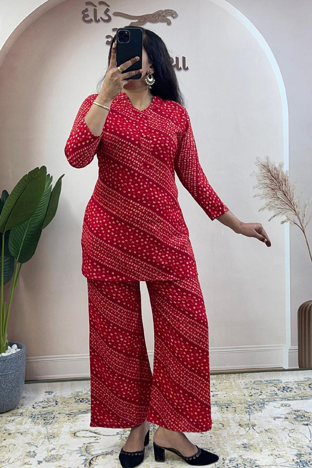 Red Bandhani Printed Cotton Co-Ord Set (WM34-RED)