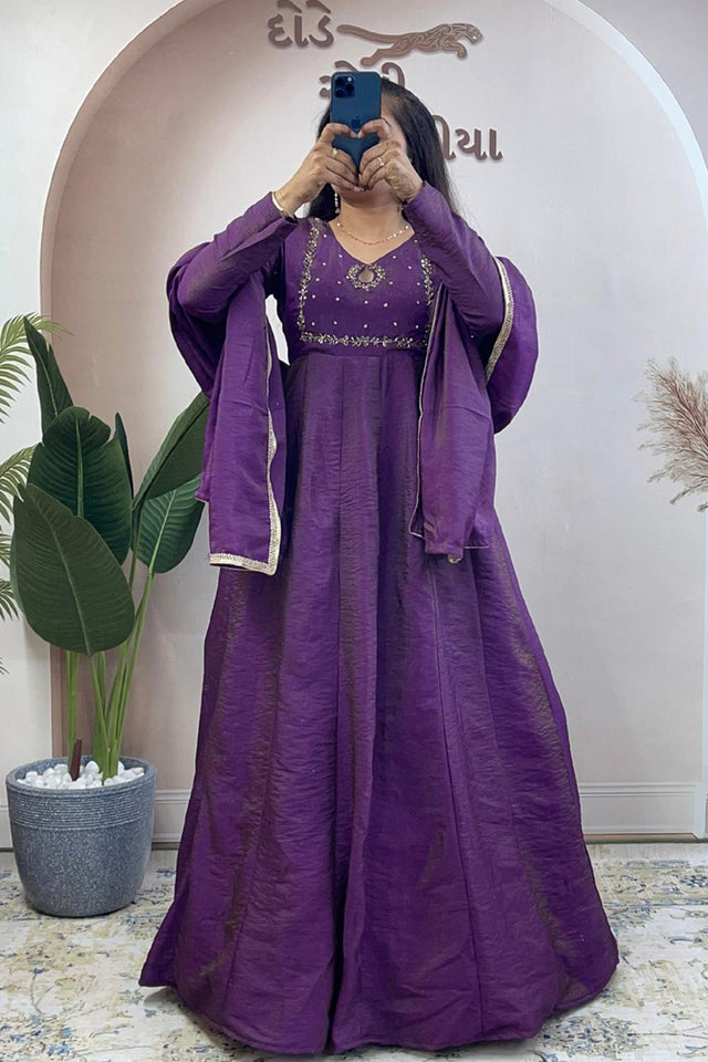 Violet Embroidered Silk Gown (WM35-PURPLE)