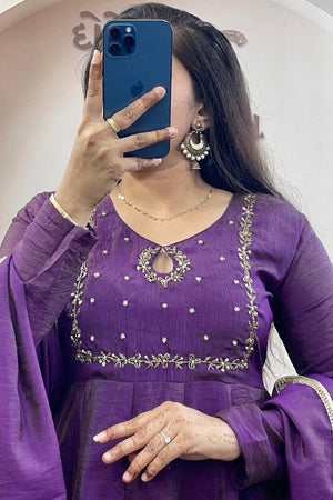 Violet Embroidered Silk Gown (WM35-PURPLE)