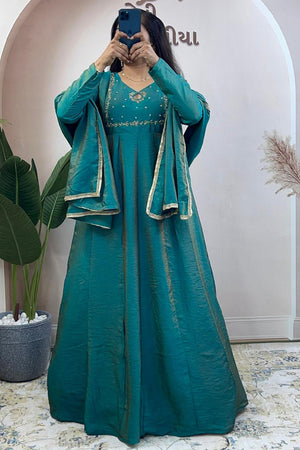 Turquoise Embroidered Silk Gown (WM35-RAMA)