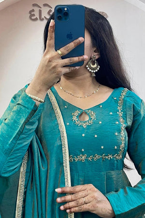 Turquoise Embroidered Silk Gown (WM35-RAMA)