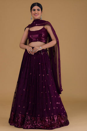 Purple Embroidered Georgette Lehenga (Wf-5068-Purple)