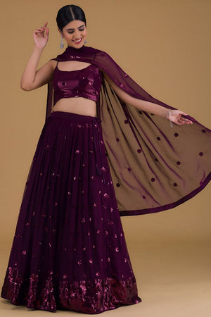 Purple Embroidered Georgette Lehenga (Wf-5068-Purple)