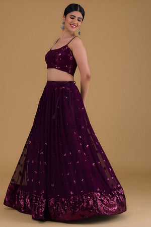 Purple Embroidered Georgette Lehenga (Wf-5068-Purple)