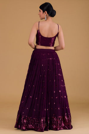 Purple Embroidered Georgette Lehenga (Wf-5068-Purple)