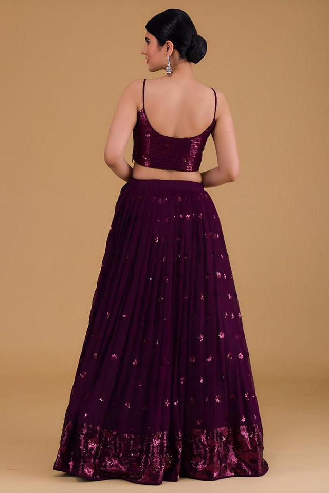 Purple Embroidered Georgette Lehenga (Wf-5068-Purple)