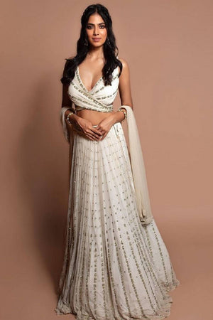 White Sequin Georgette Lehenga