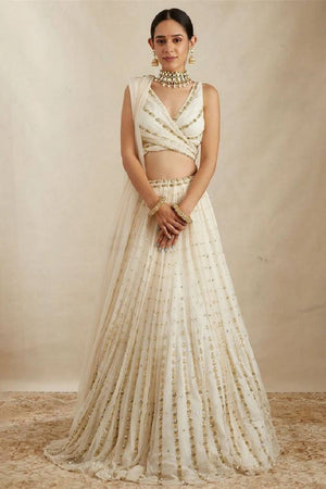 White Sequin Georgette Lehenga