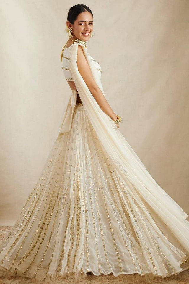White Sequin Georgette Lehenga