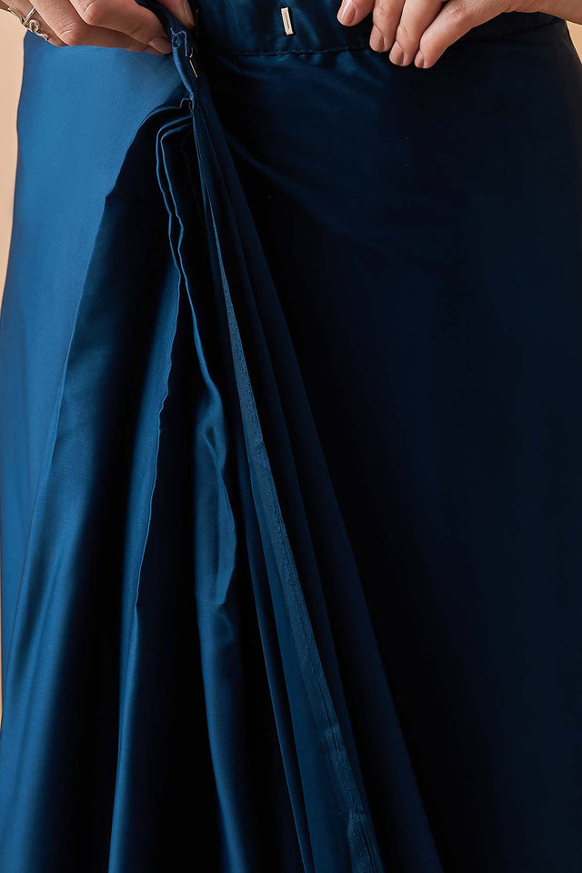 Blue Satin Solid Saree