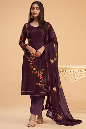 Violet Georgette Embroidered Round Neck Sharara Suit Set (ZAIDA12-2053-A)