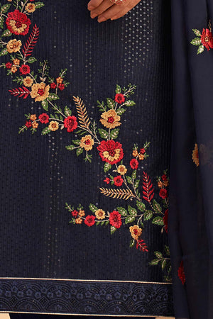 Navy Blue Georgette Embroidered Round Neck Sharara Suit Set (ZAIDA12-2053-B)